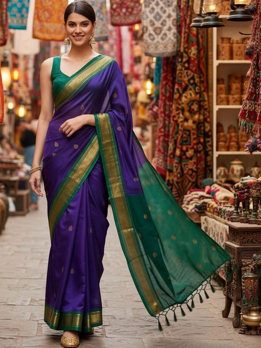 Sangria Kalamkari Zari Pure Cotton Kanjeevaram Saree