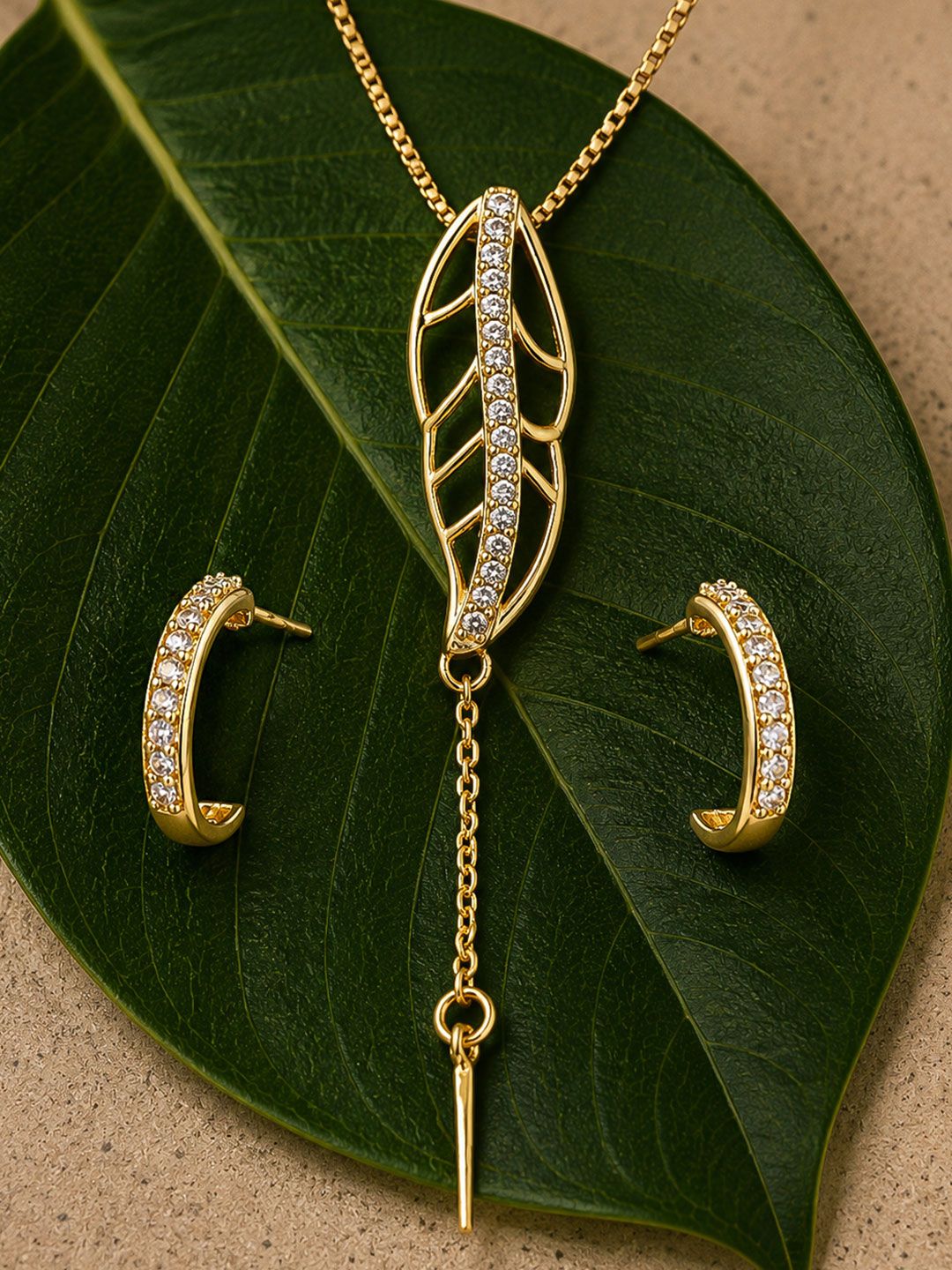 Livora Gold Pendant Set Voylla Gold-Plated Cubic Zirconia Pendant and Earrings