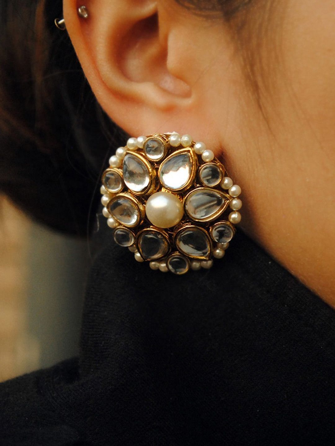 BeAbhika BeAbhika Kundan Stone Studded Flower Studs Earrings
