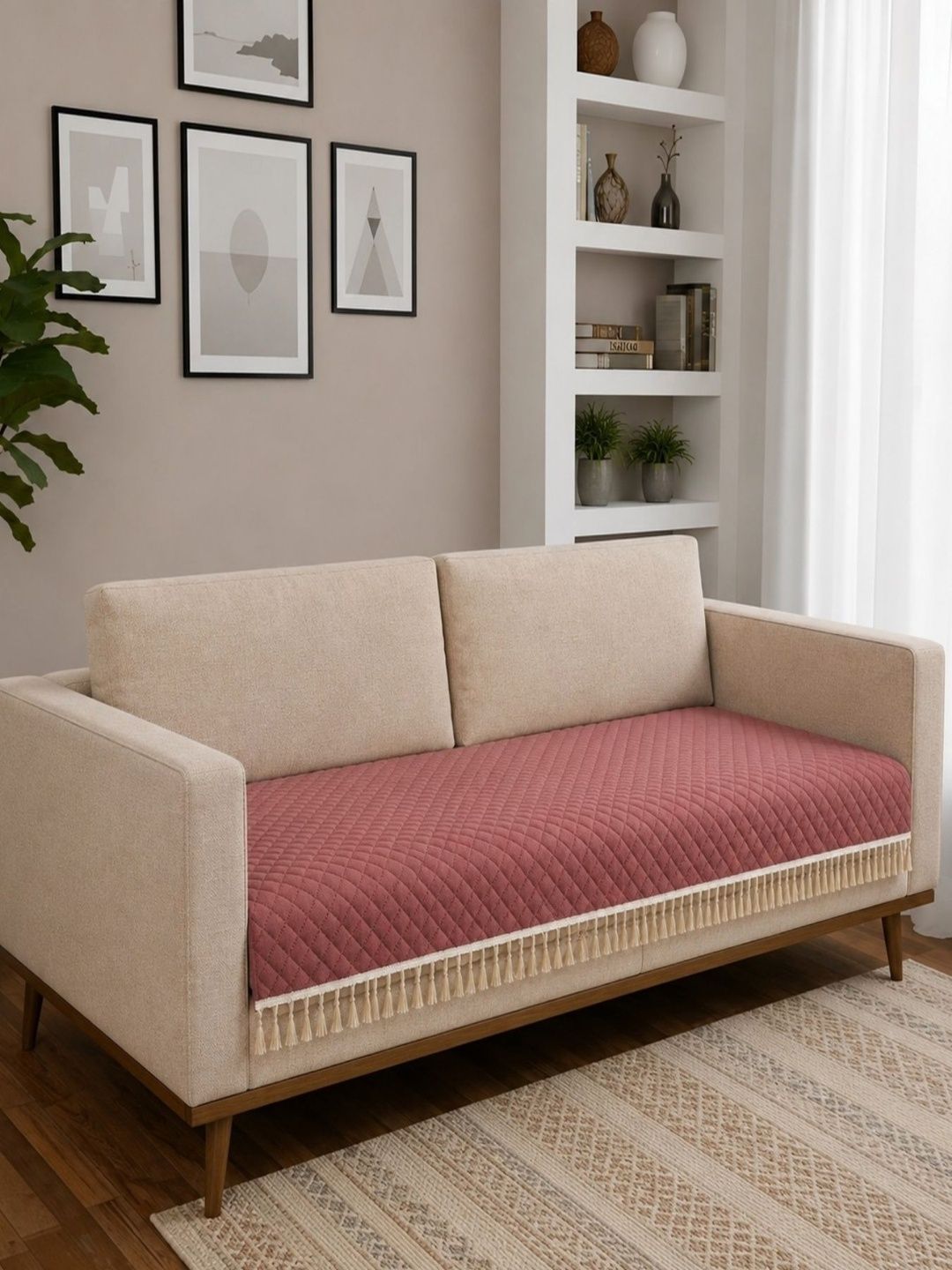 Homefab India Homefab India Rust 1 Piece Sofa Cover Without Arms