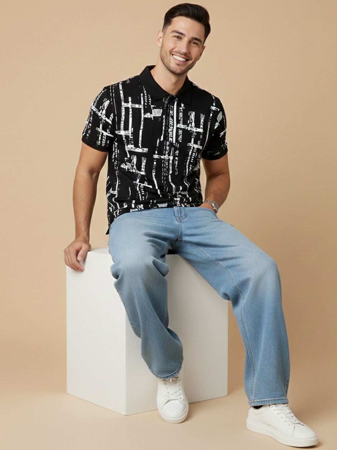 Moda Rapido Men Printed Polo Collar T-shirt