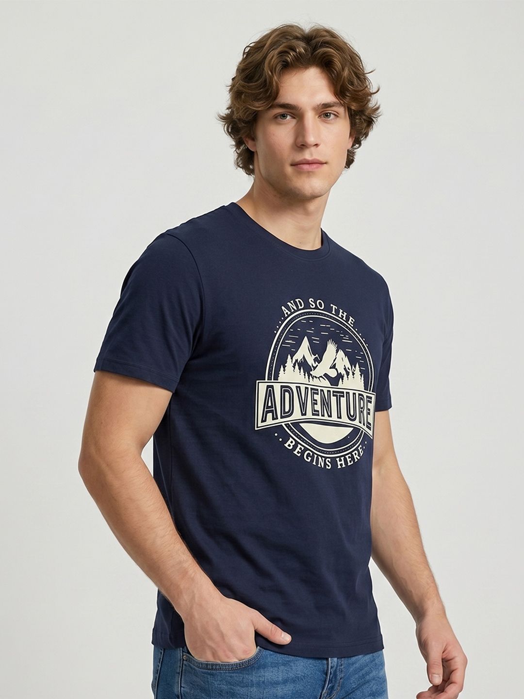 The Roadster Lifestyle Co Printed Round Neck Tshirt