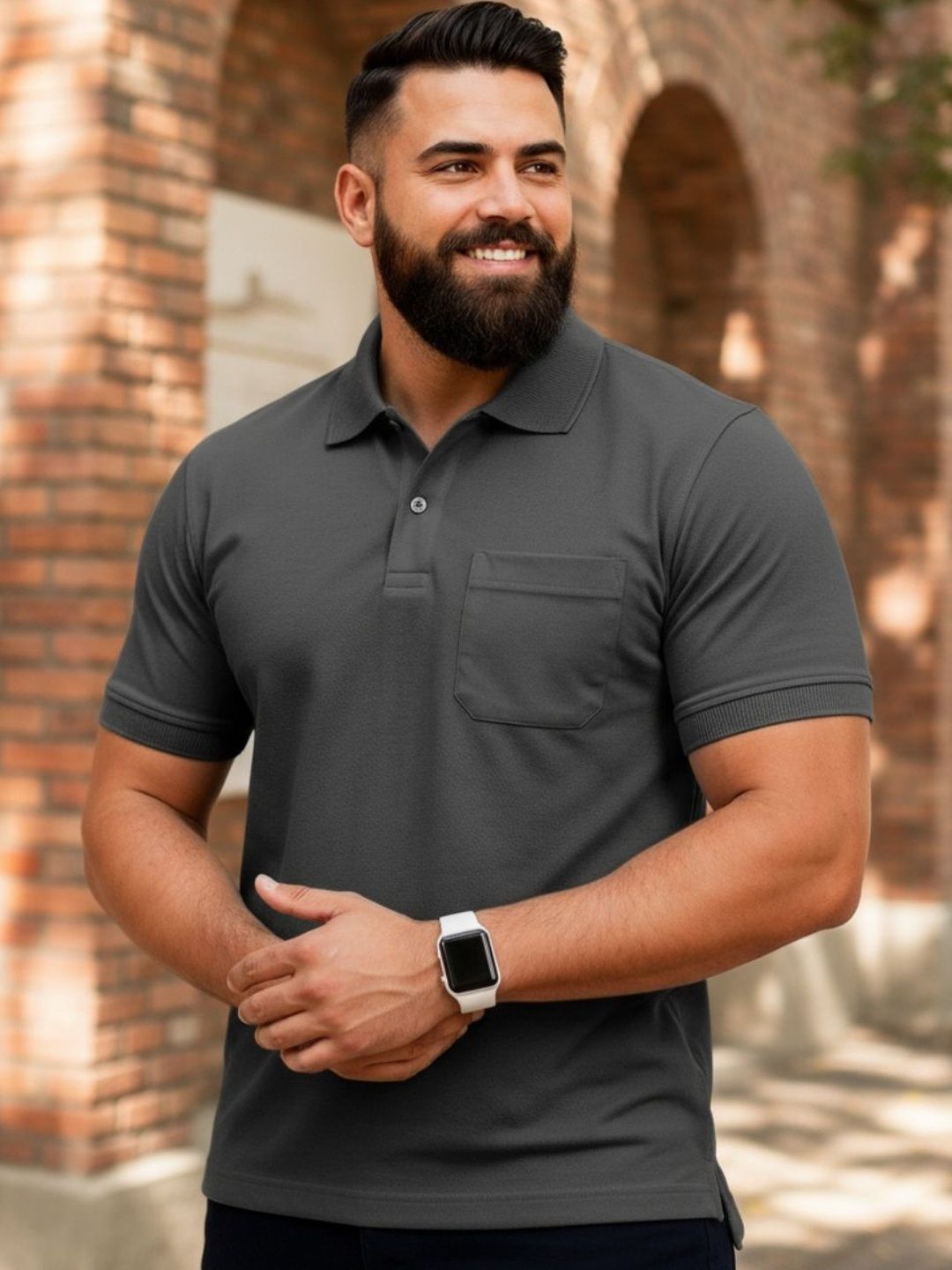 SAIKSA FASHION Men Polo Collar Pockets T-shirt