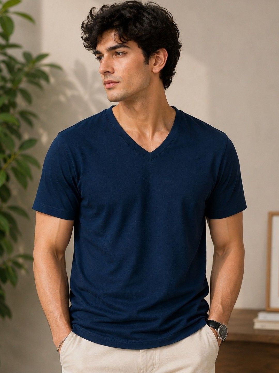Adyavastram Men V-Neck T-shirt
