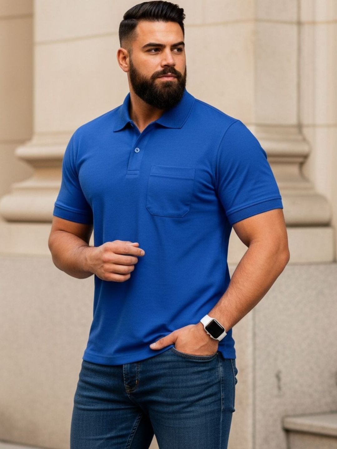 SAIKSA FASHION Men Polo Collar Pockets T-shirt