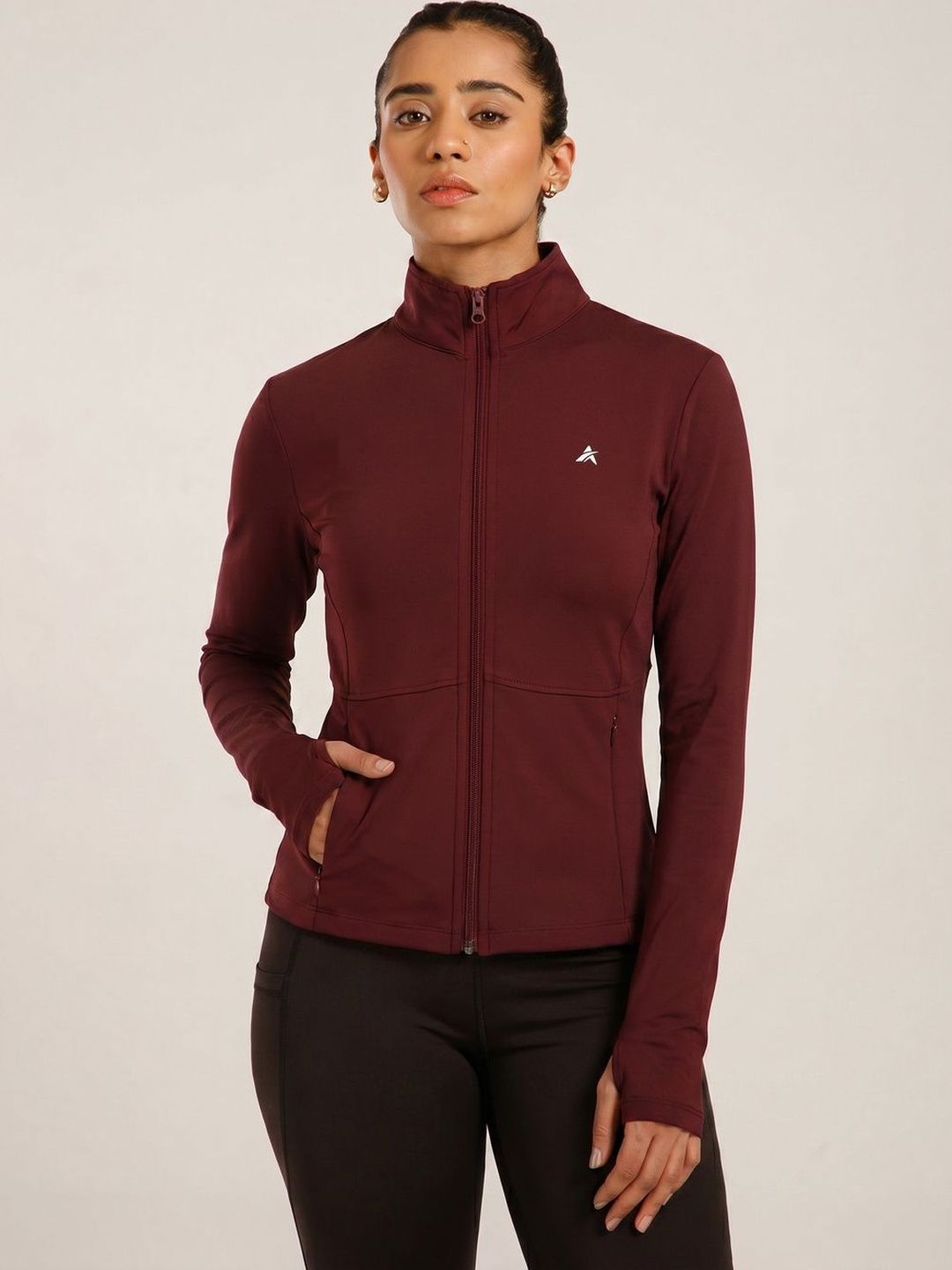 ATHLISIS Women Stand Collar Solid Sporty Jacket