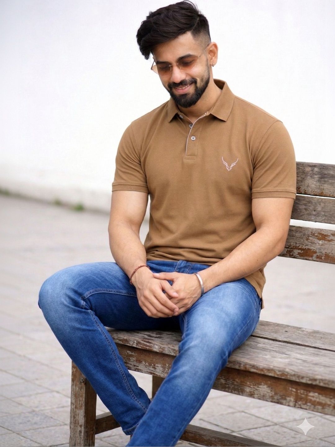 HANABY Brown Polo Collar Brand Logo T-shirt