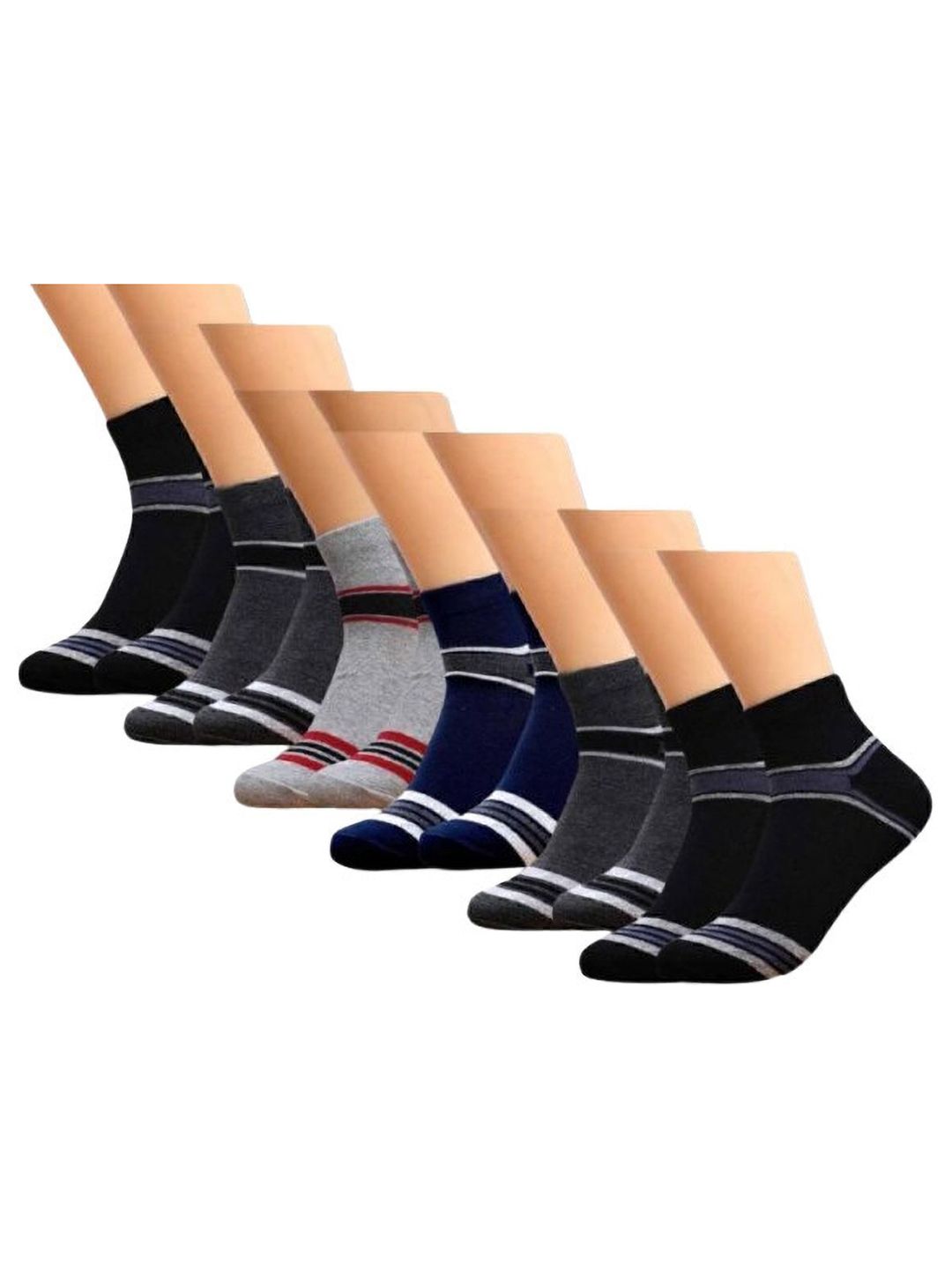 VAPINDIA Men Pack of 6 Cotton Striped Ankle Length Socks