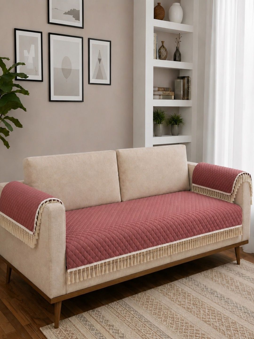 Homefab India Homefab India Rust 3 Piece Sofa Cover With Arms