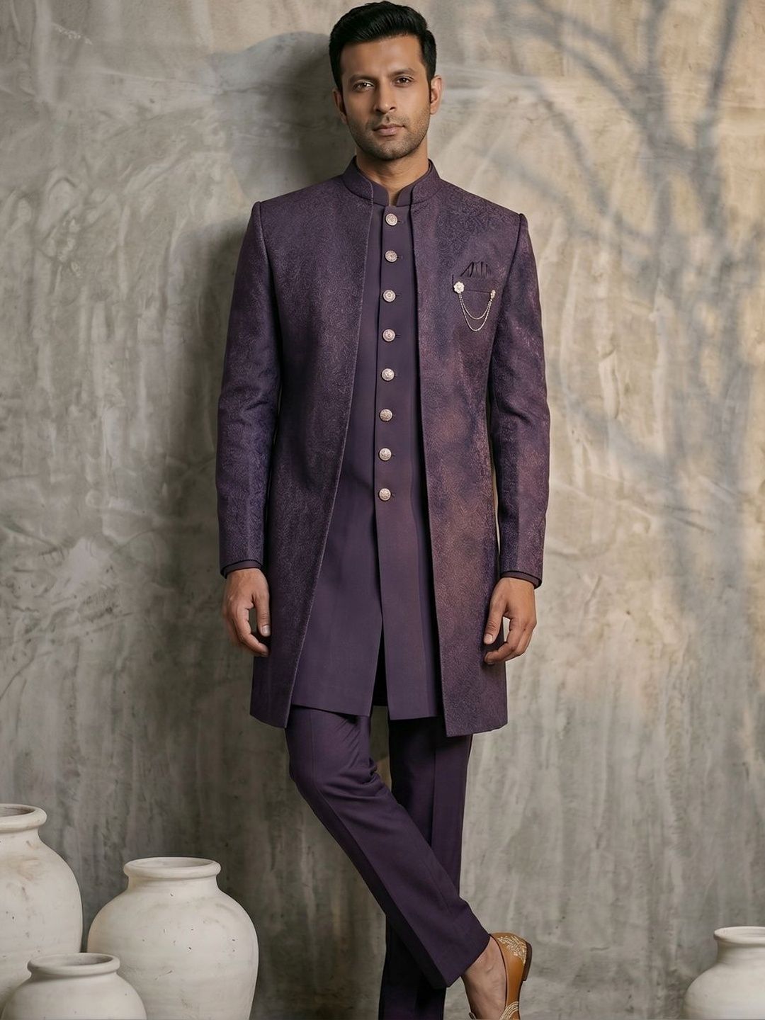 TRIANGLE Jodhpuri Self-Designed Mandarin Collar Sherwani