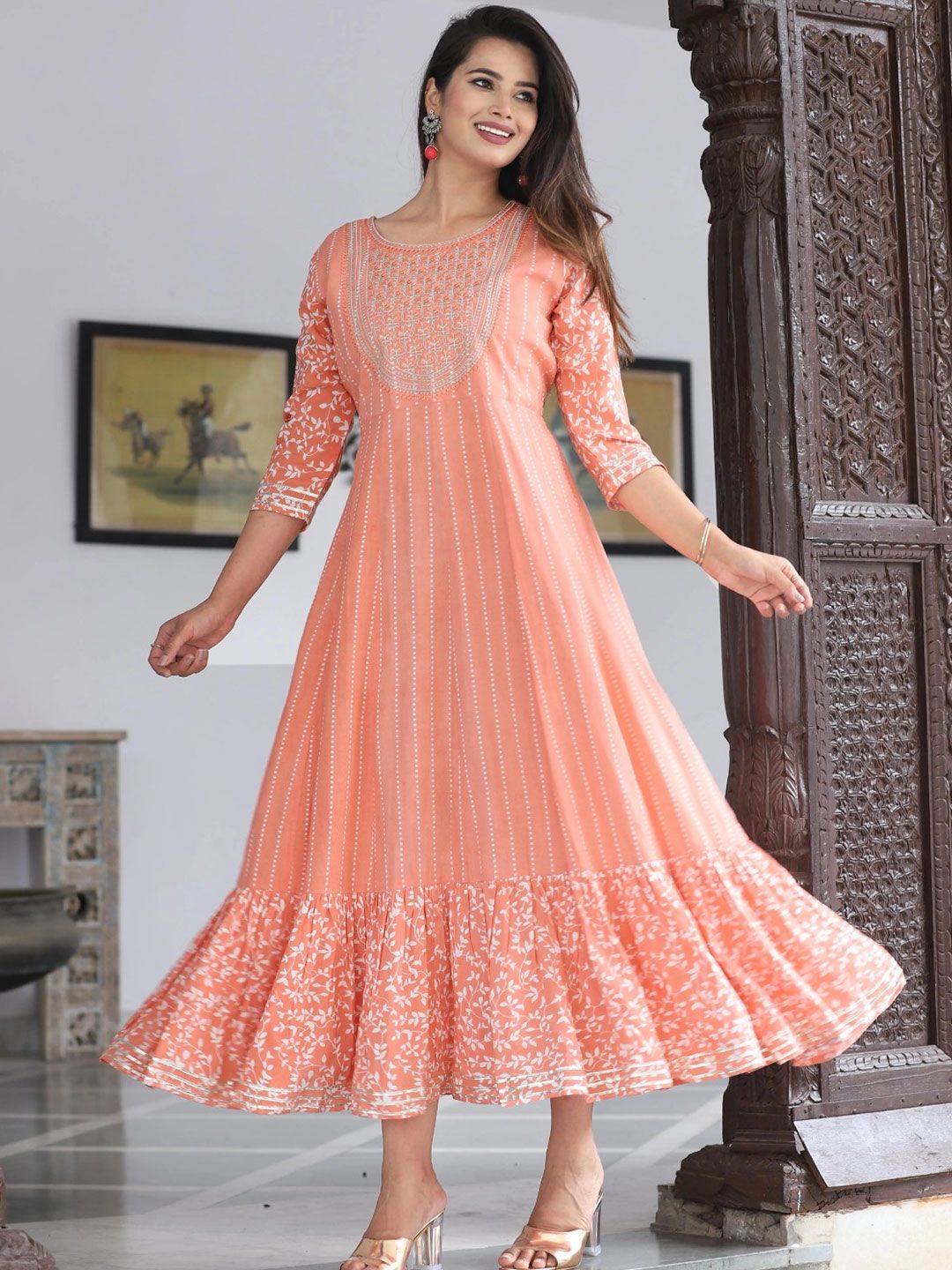 THE S WAY Floral Print Ruffled A-Line Maxi Dress