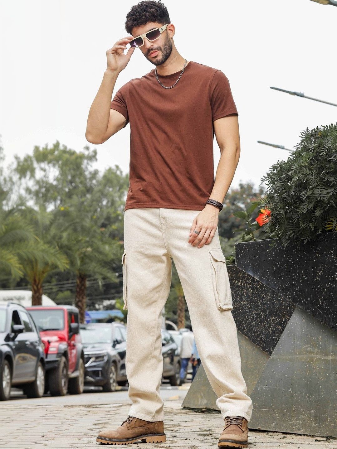 Mast & Harbour Men Comfort Wide Leg Mid-Rise Cotton Jeans