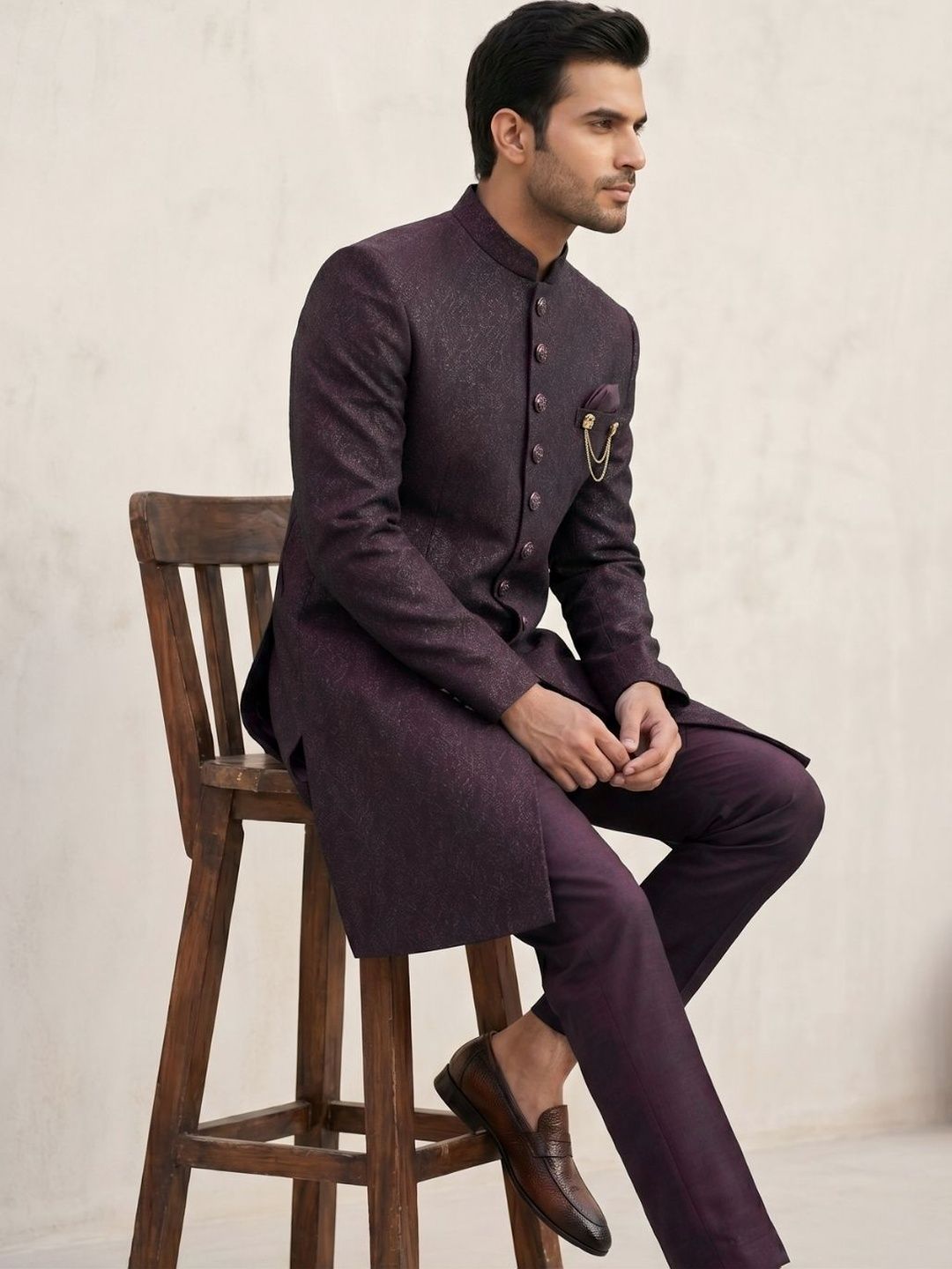 TRIANGLE Jodhpuri Self-Designed Long Sleeves Sherwani