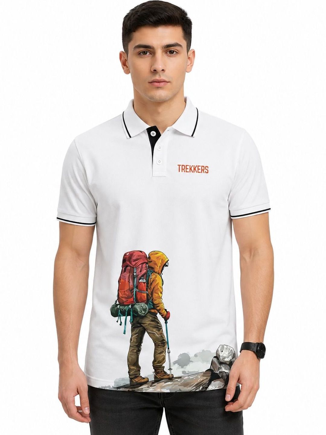 Warrior World Men Printed Polo Collar T-shirt