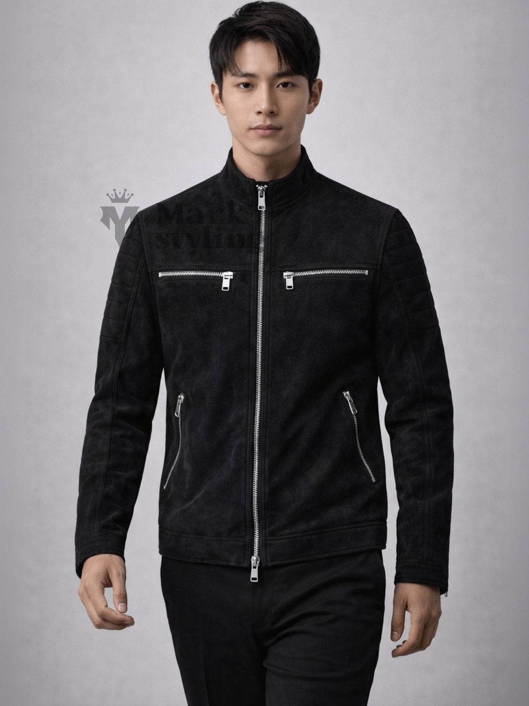 Mark Styling Men Leather Biker Jacket