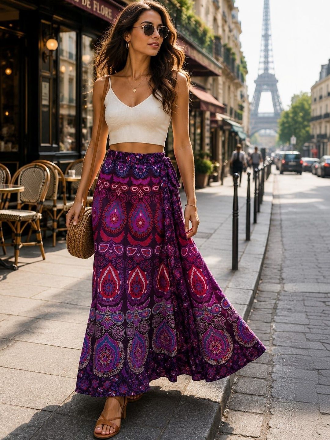 FrionKandy FrionKandy Women Cotton Blend Paisley Bohemian Maxi Wrap Skirt