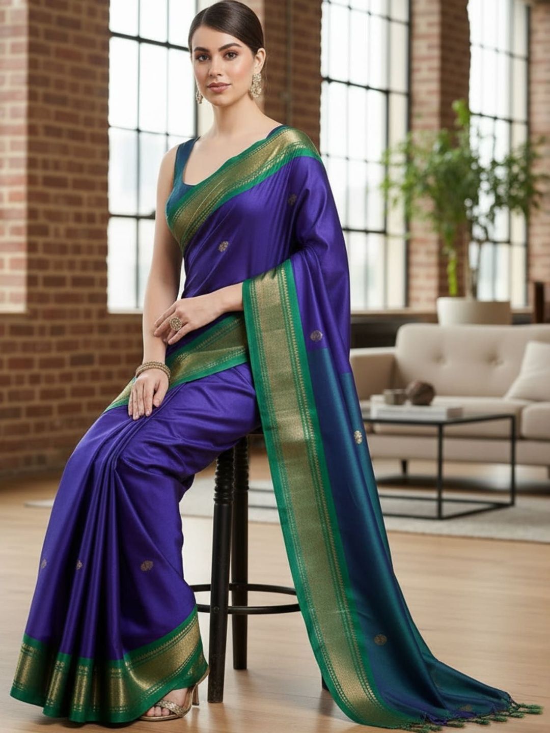 Sangria Sangria Zari Pure Cotton Kanjeevaram Saree
