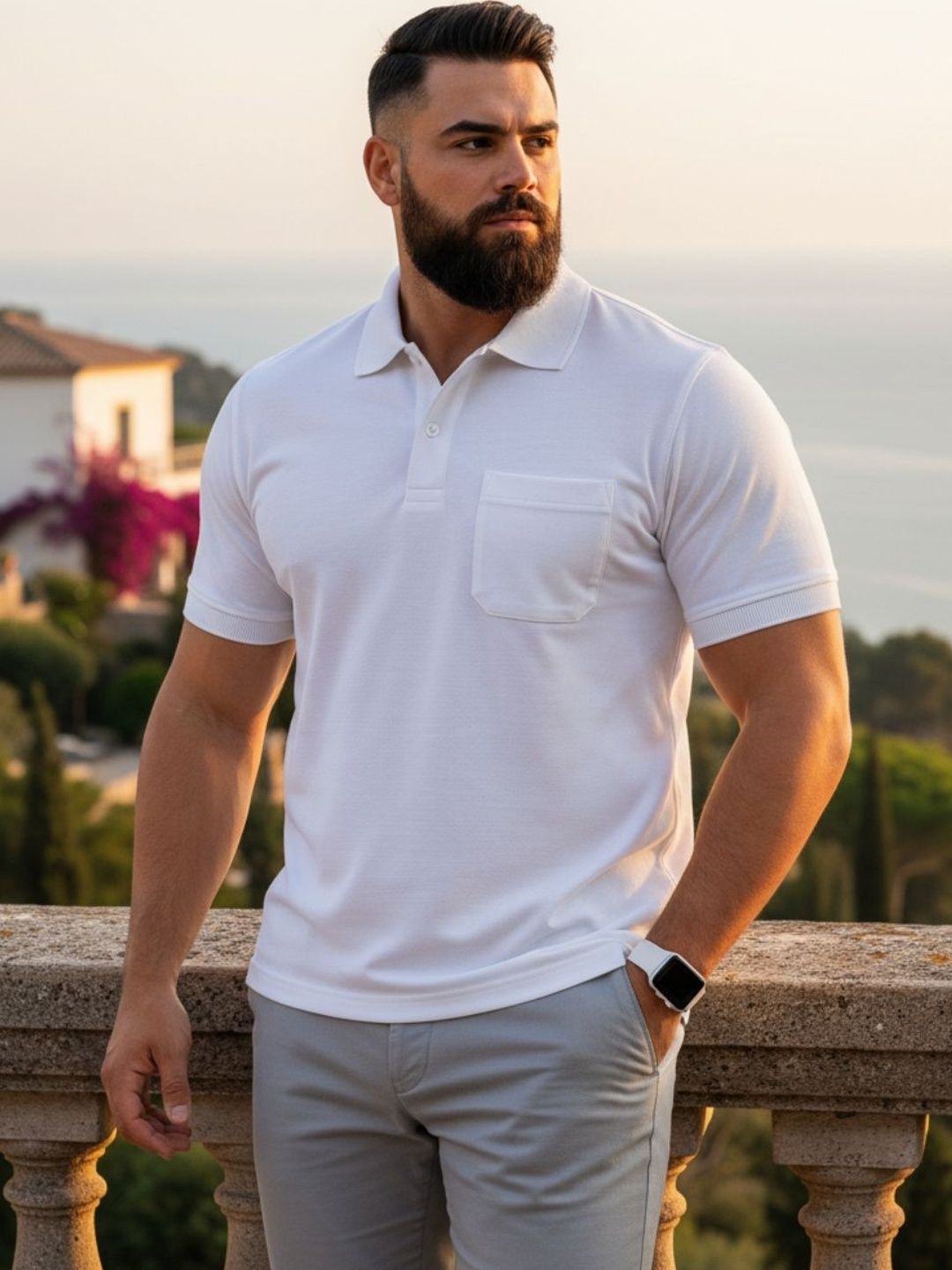 SAIKSA FASHION Men Polo Collar Pockets T-shirt