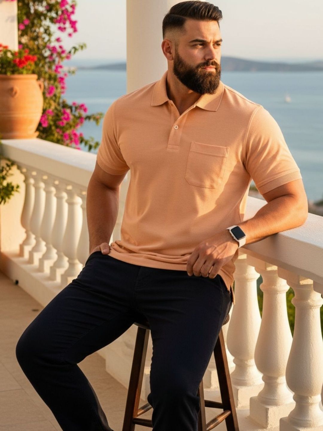 SAIKSA FASHION Men Polo Collar Pockets T-shirt