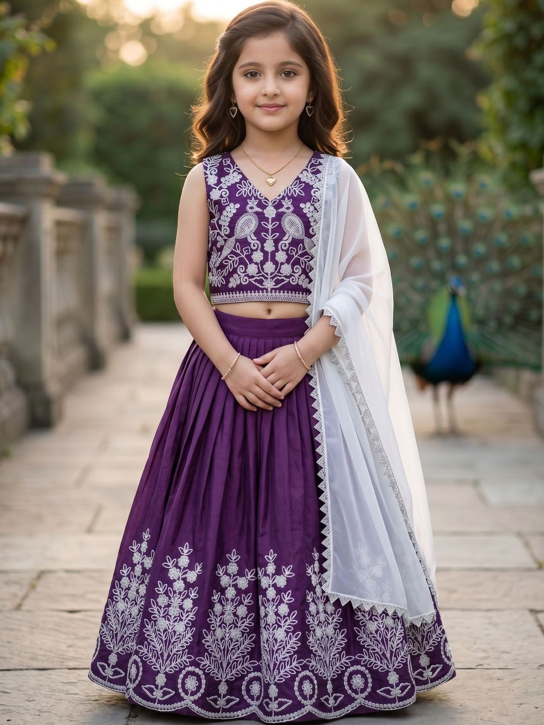 KALINI Girls Embroidered Thread Work Ready to Wear Lehenga &