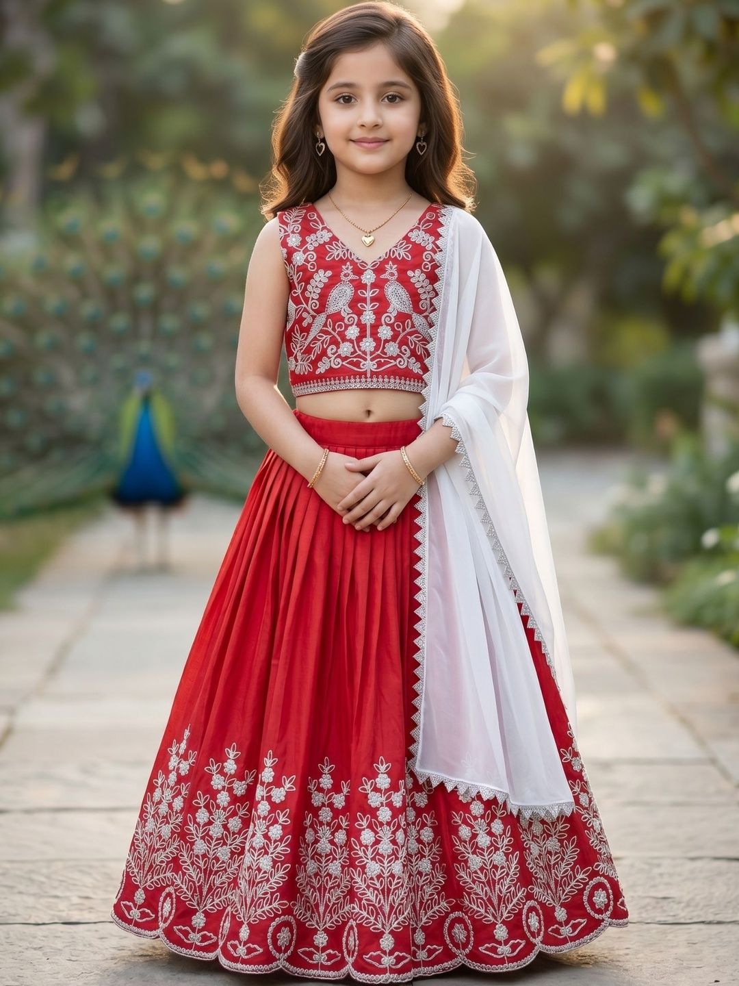 KALINI Girls Embroidered Thread Work Ready to Wear Lehenga &