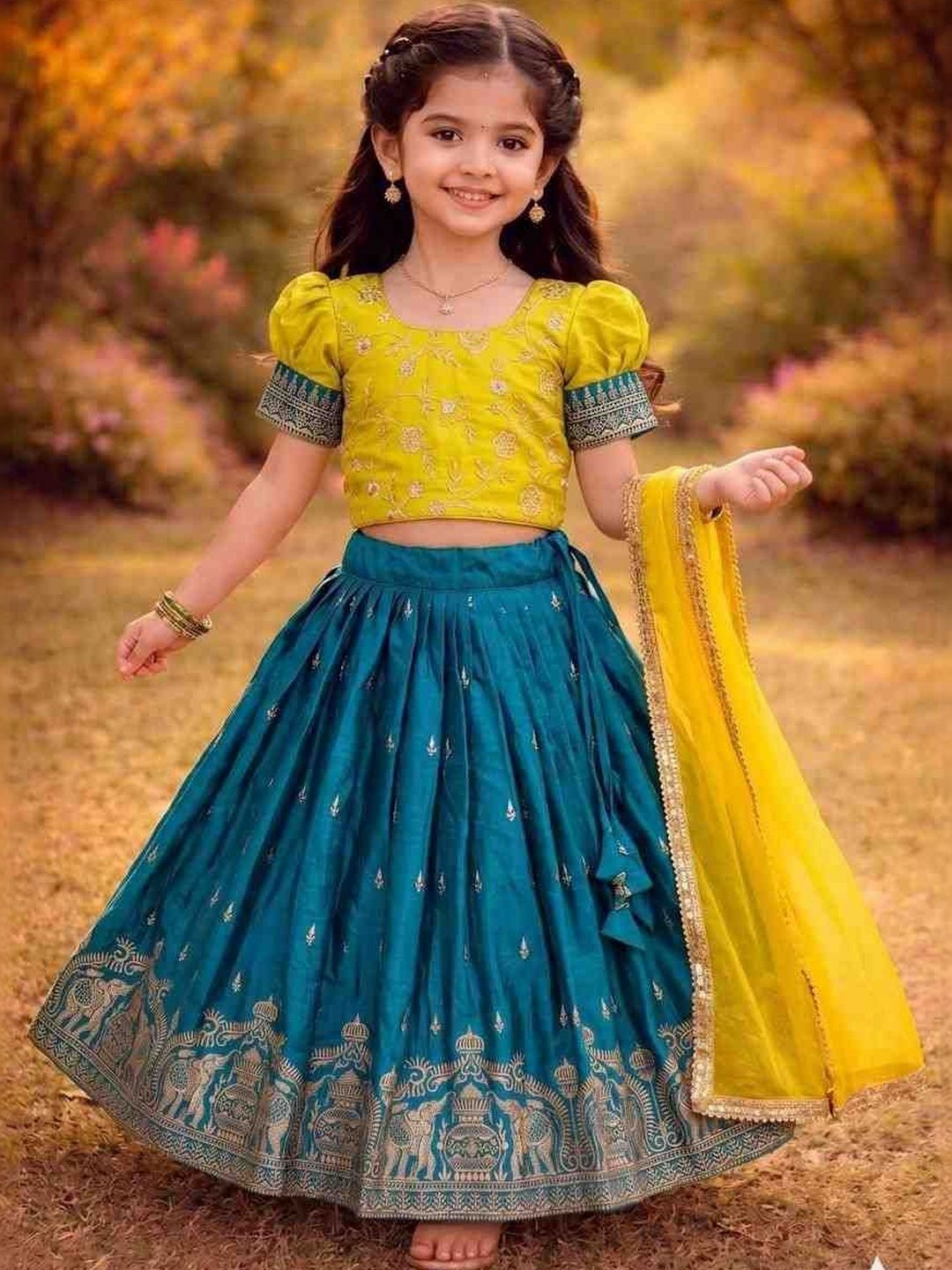 KALINI Girls Embroidered Ready to Wear Lehenga &