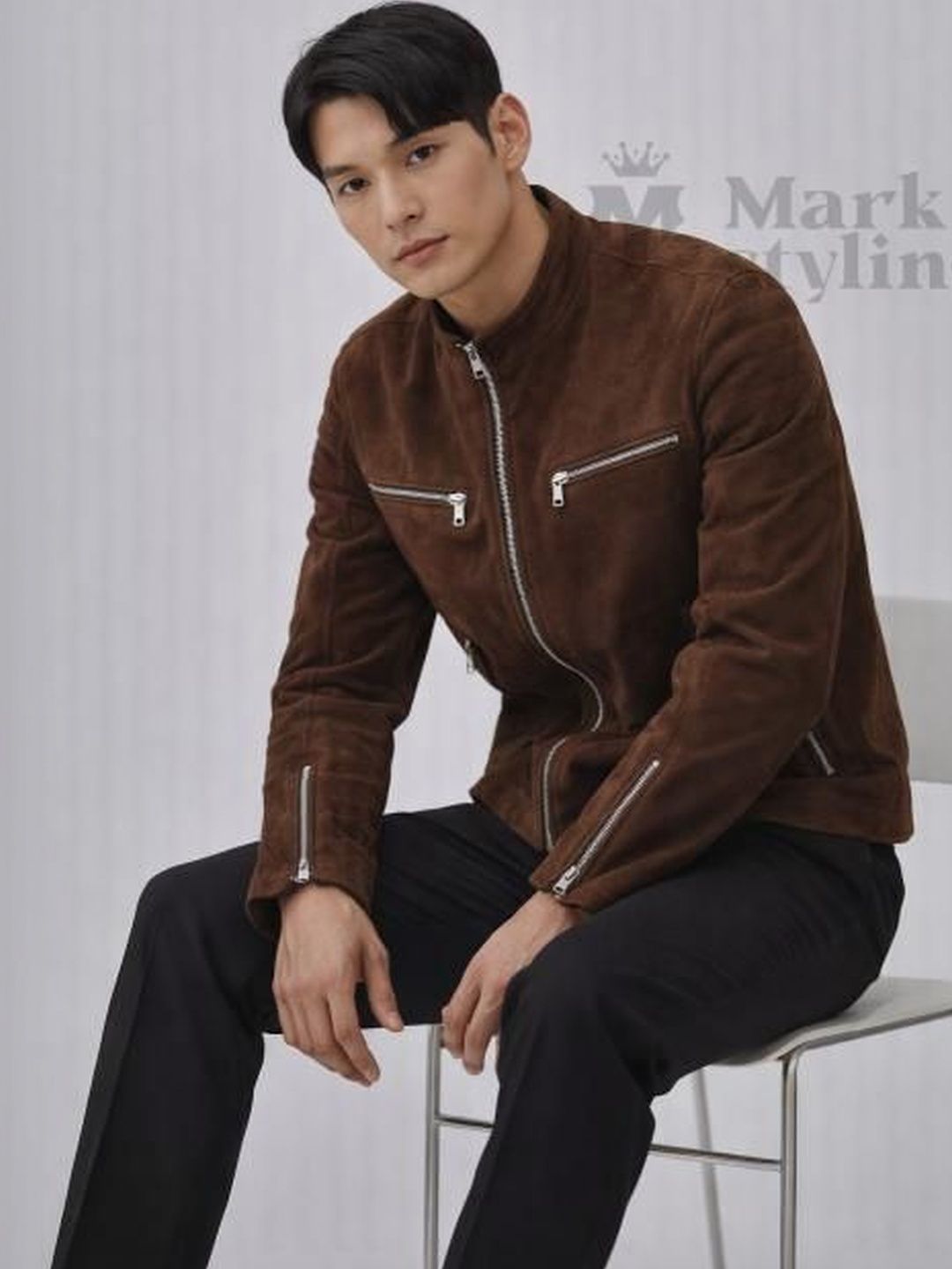 Mark Styling Men Leather Biker Jacket
