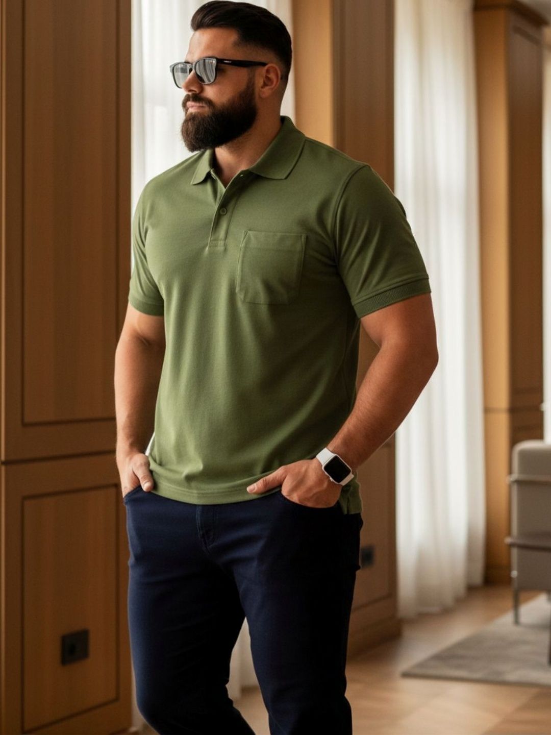 SAIKSA FASHION Men Polo Collar Pockets T-shirt