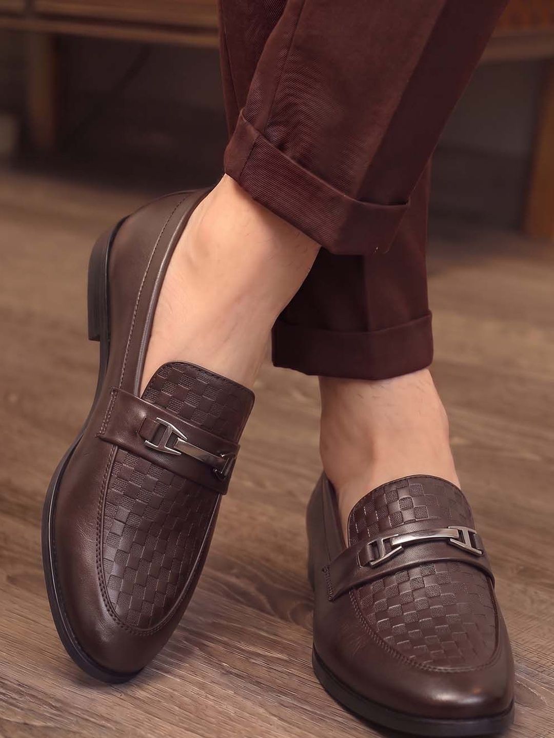HERE&NOW Men Brown Textured Formal Loafers