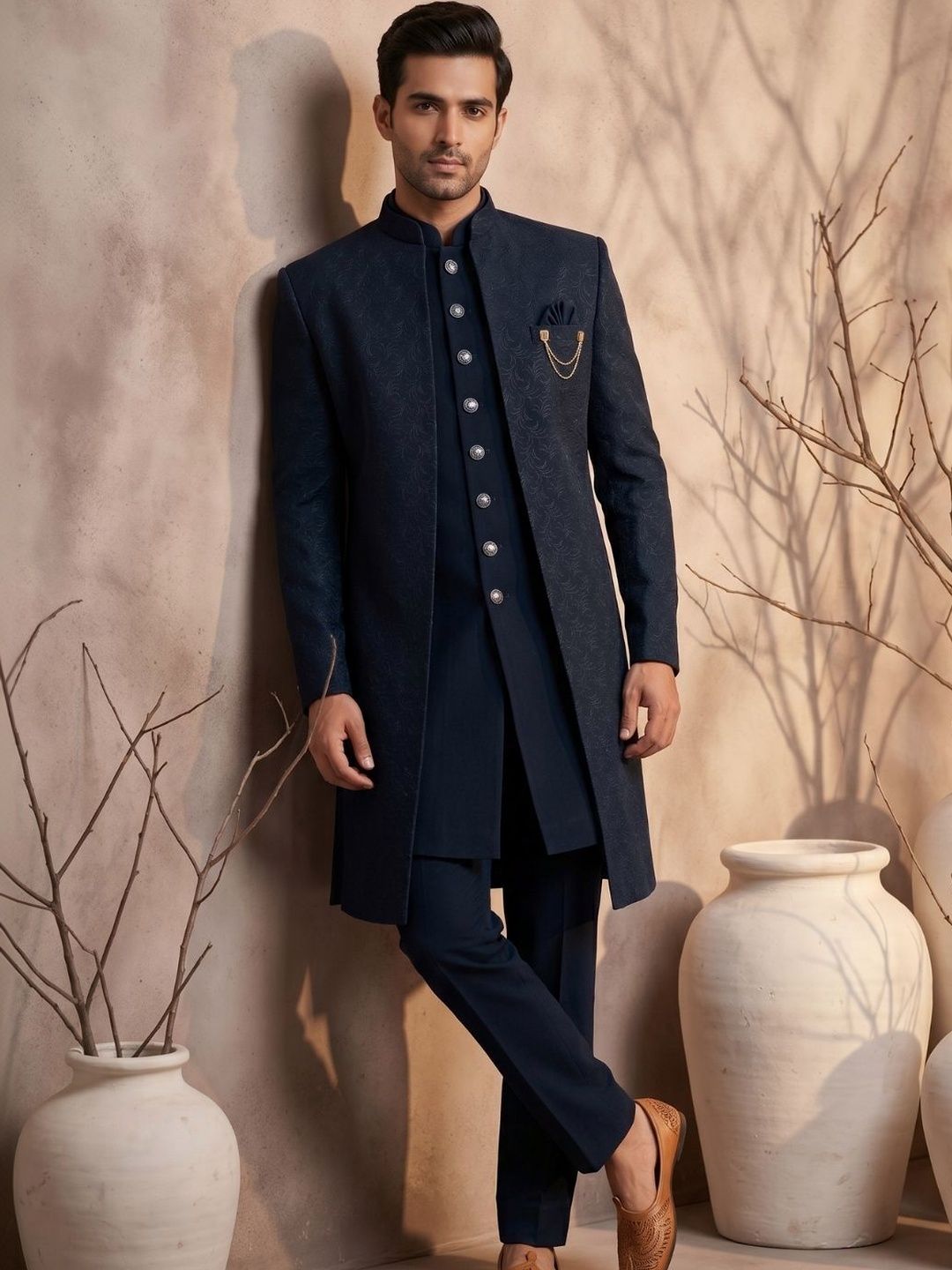 TRIANGLE Jodhpuri Self-Designed Long Sleeves Sherwani