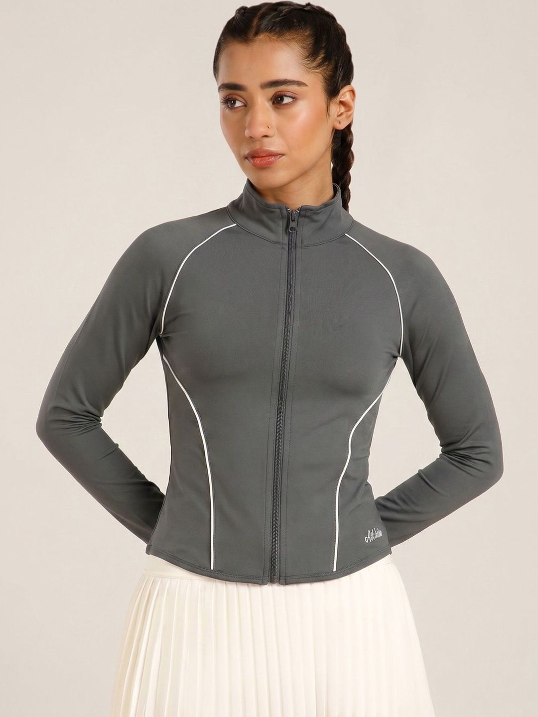 ATHLISIS Women Stand Collar Solid Sporty Jacket