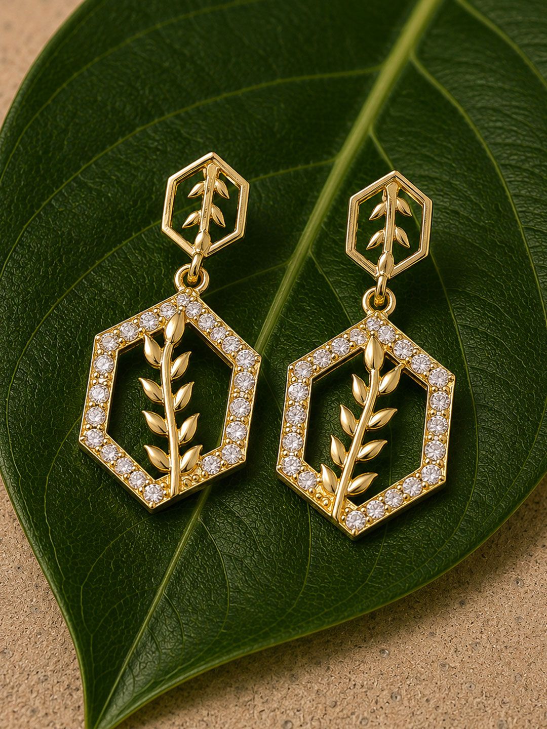 Folira Layers Dangle Earrings Voylla Leaf Shaped Hoop Earrings