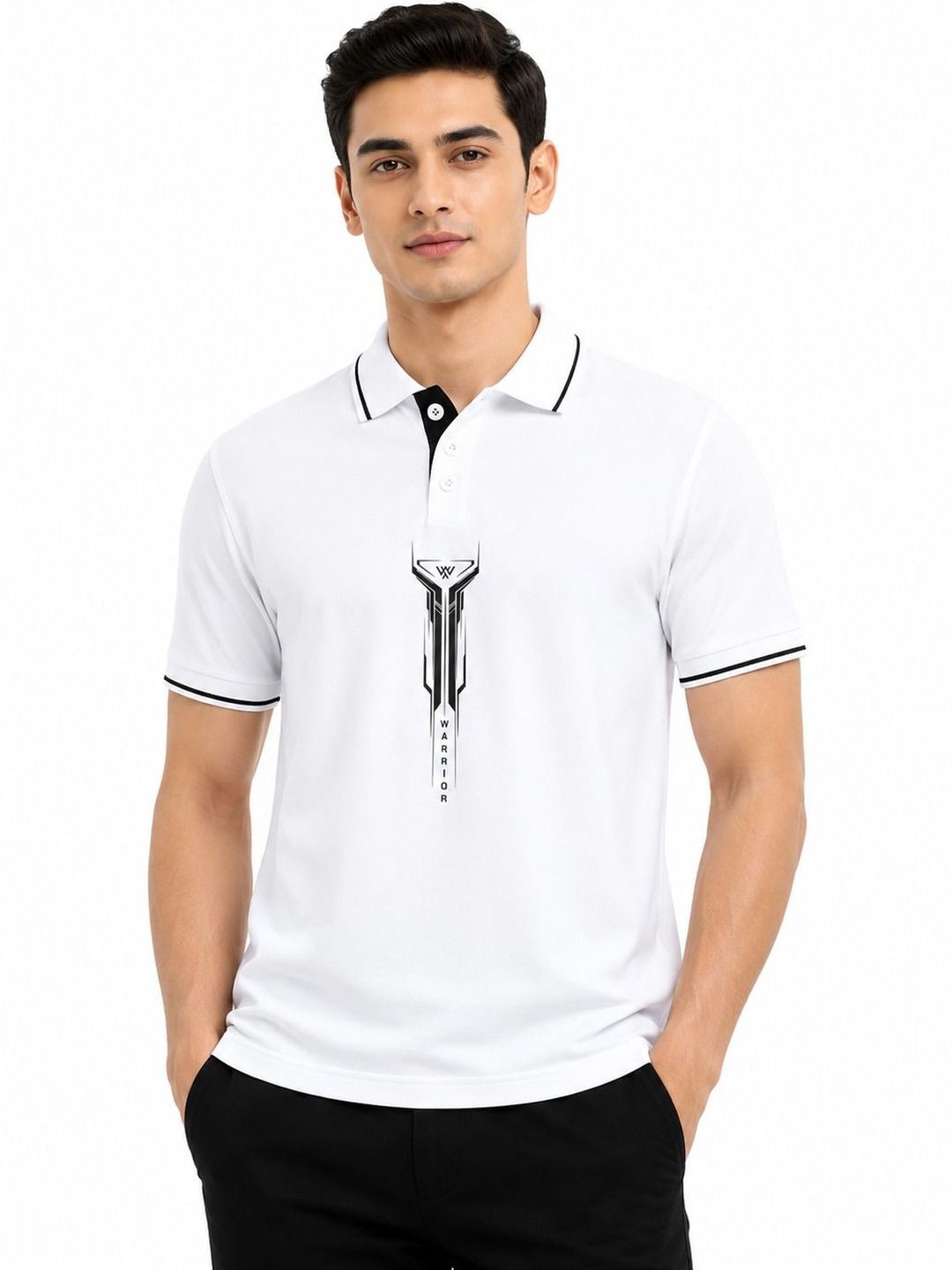 Warrior World Men Printed Polo Collar T-shirt