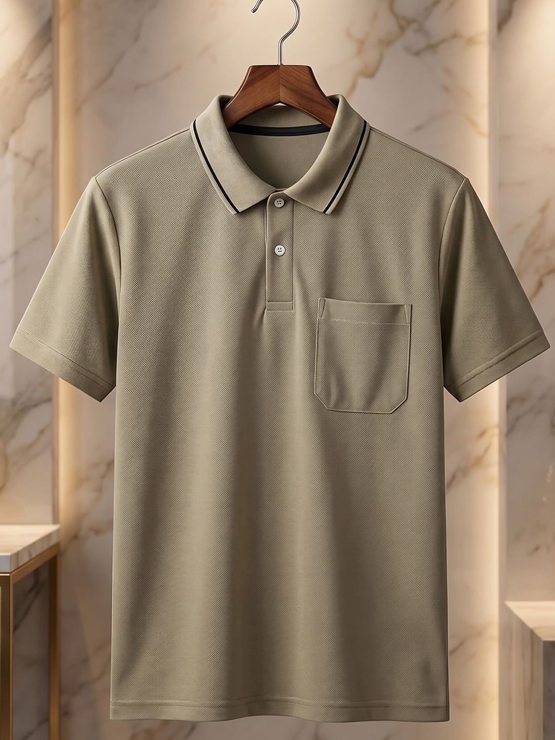 HERE&NOW Men Polo Collar Pockets T-shirt