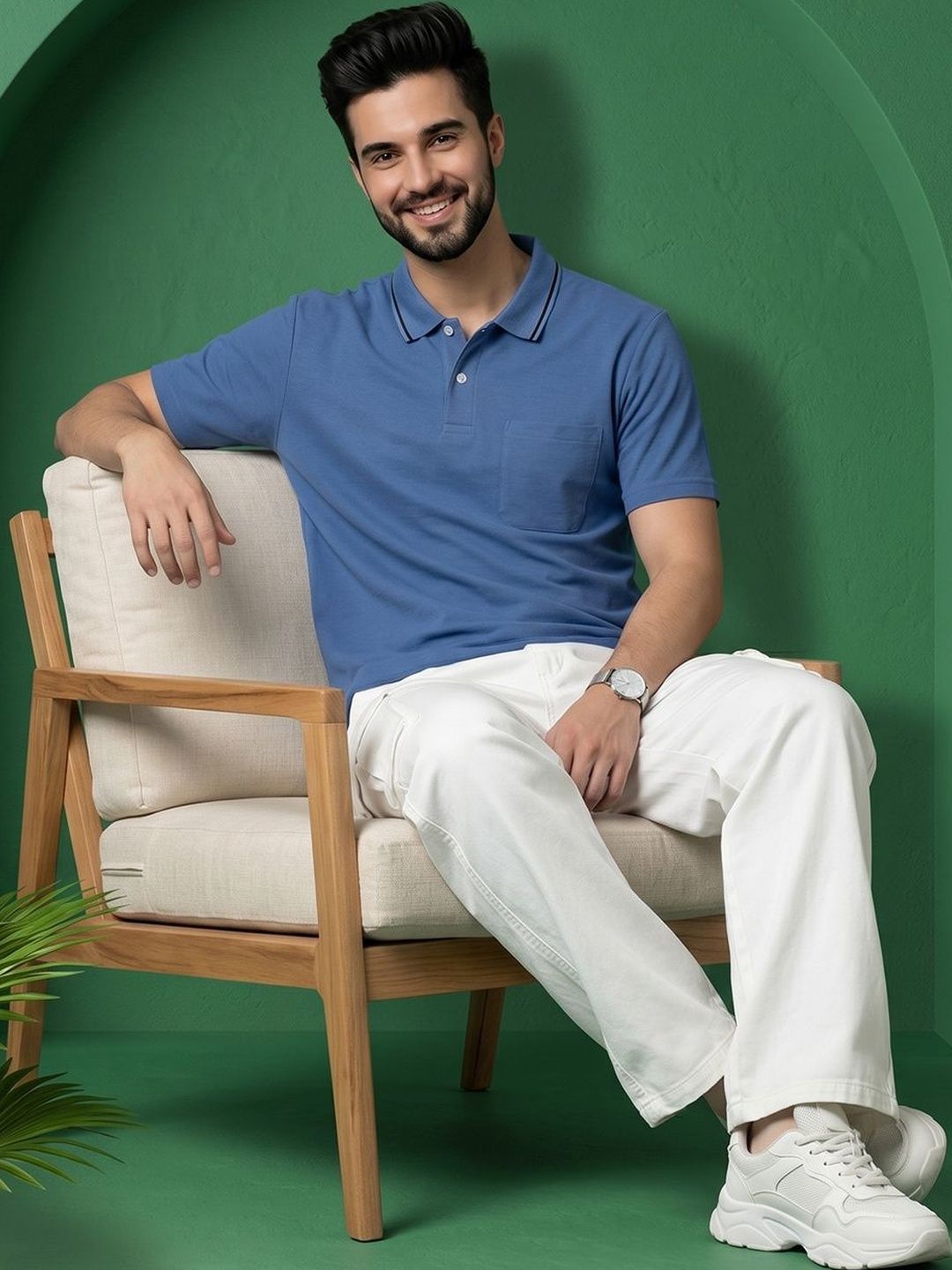 GENZA Men Polo Collar Pockets T-shirt