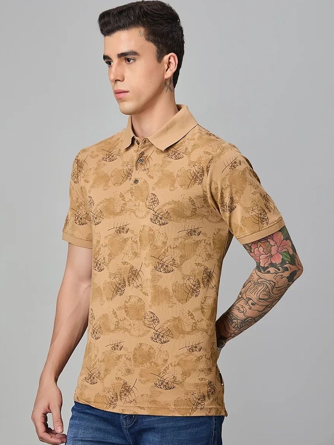 Klub Fox Men Floral Printed Polo Collar T-shirt