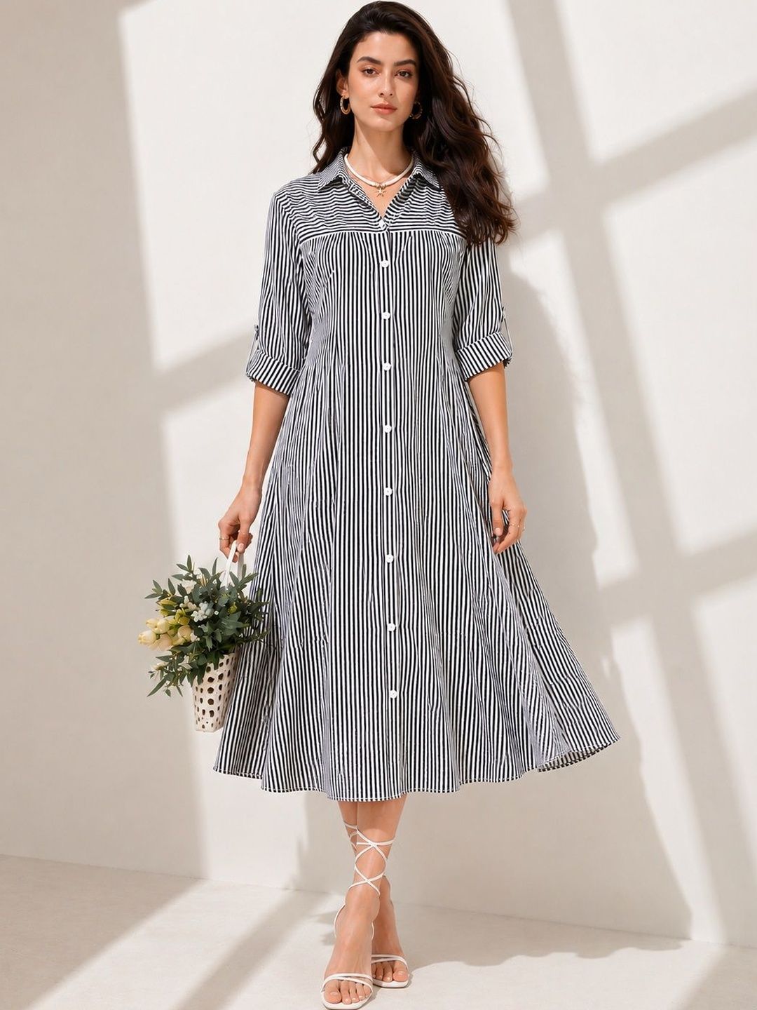 SHEETAL Associates Striped Crepe A-Line Midi Dress