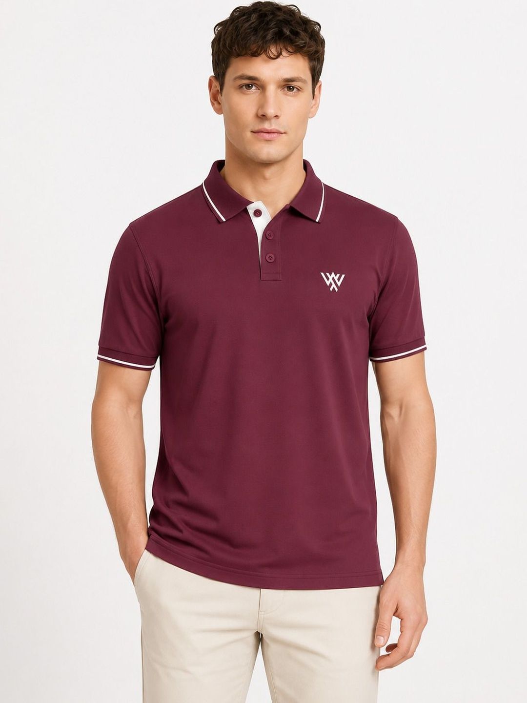 Warrior World Men Cotton Brand Logo Polo Collar T-shirt