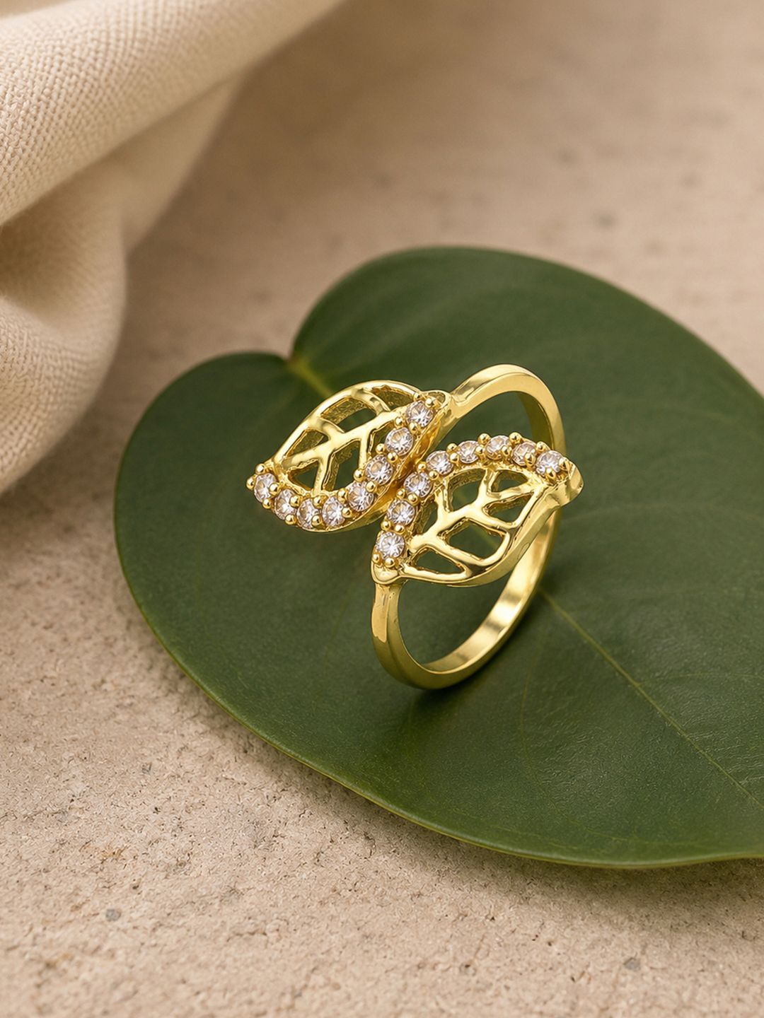 Voylla Voylla Women Gold-Plated Cubic Zirconia Finger Ring