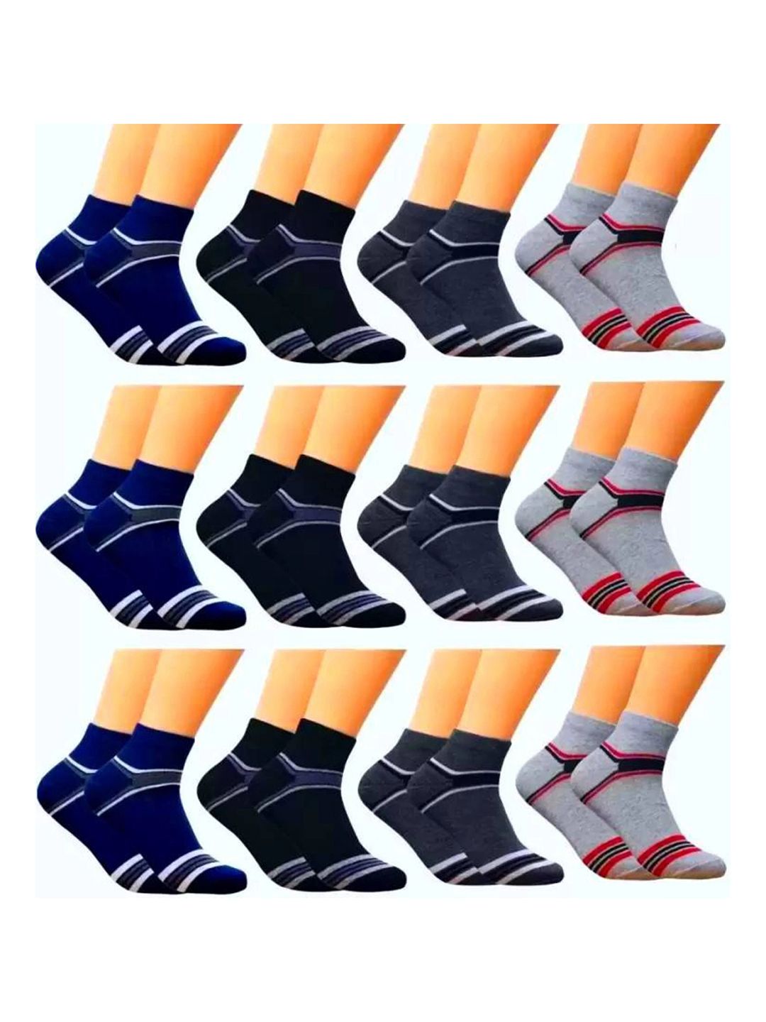 VAPINDIA Men Cotton Striped Ankle Length Socks