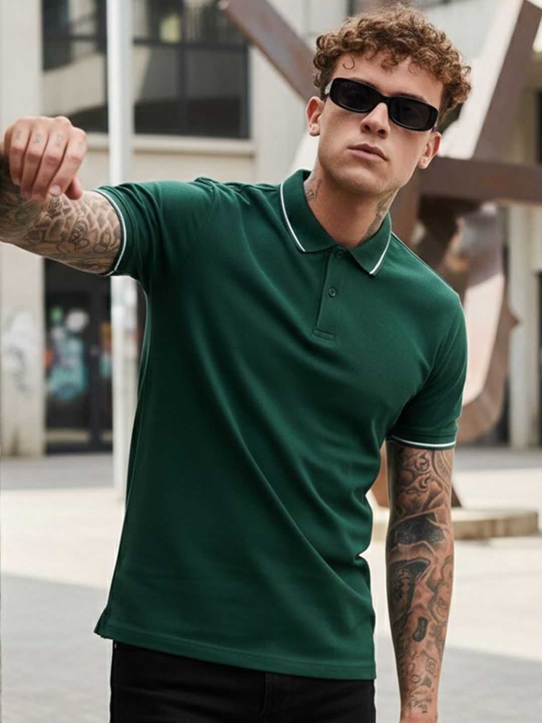Purple Glisten Polo Collar Cotton T-shirt