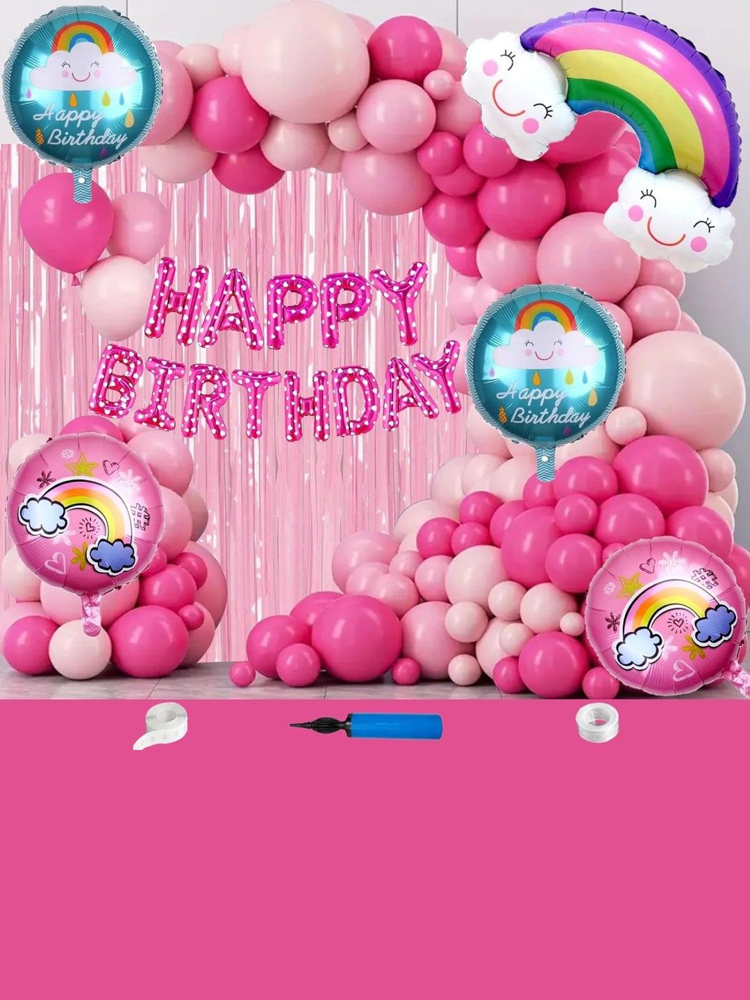 Bubble Trouble 111-Pcs Pink & White Rainbow Theme Festive Decors