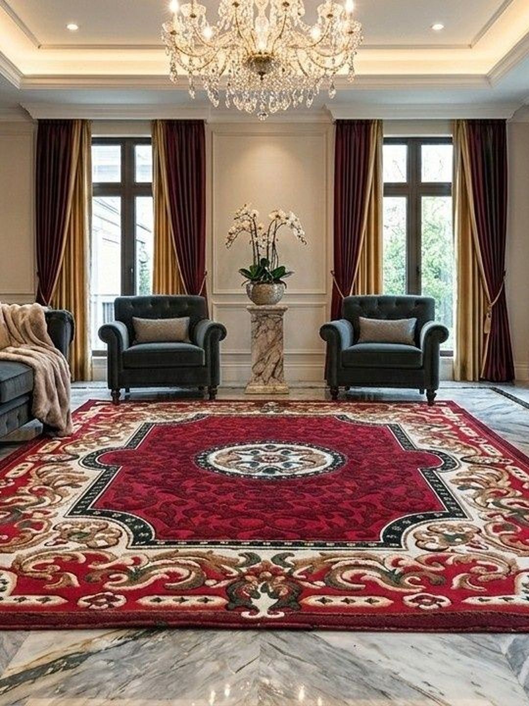 KAYNAT CARPET KAYNAT CARPET Red Traditional Anti-Skid Woollen Carpet