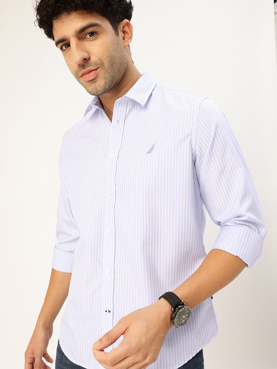 Nautica Classic Fit Striped Pure Cotton Casual Shirt