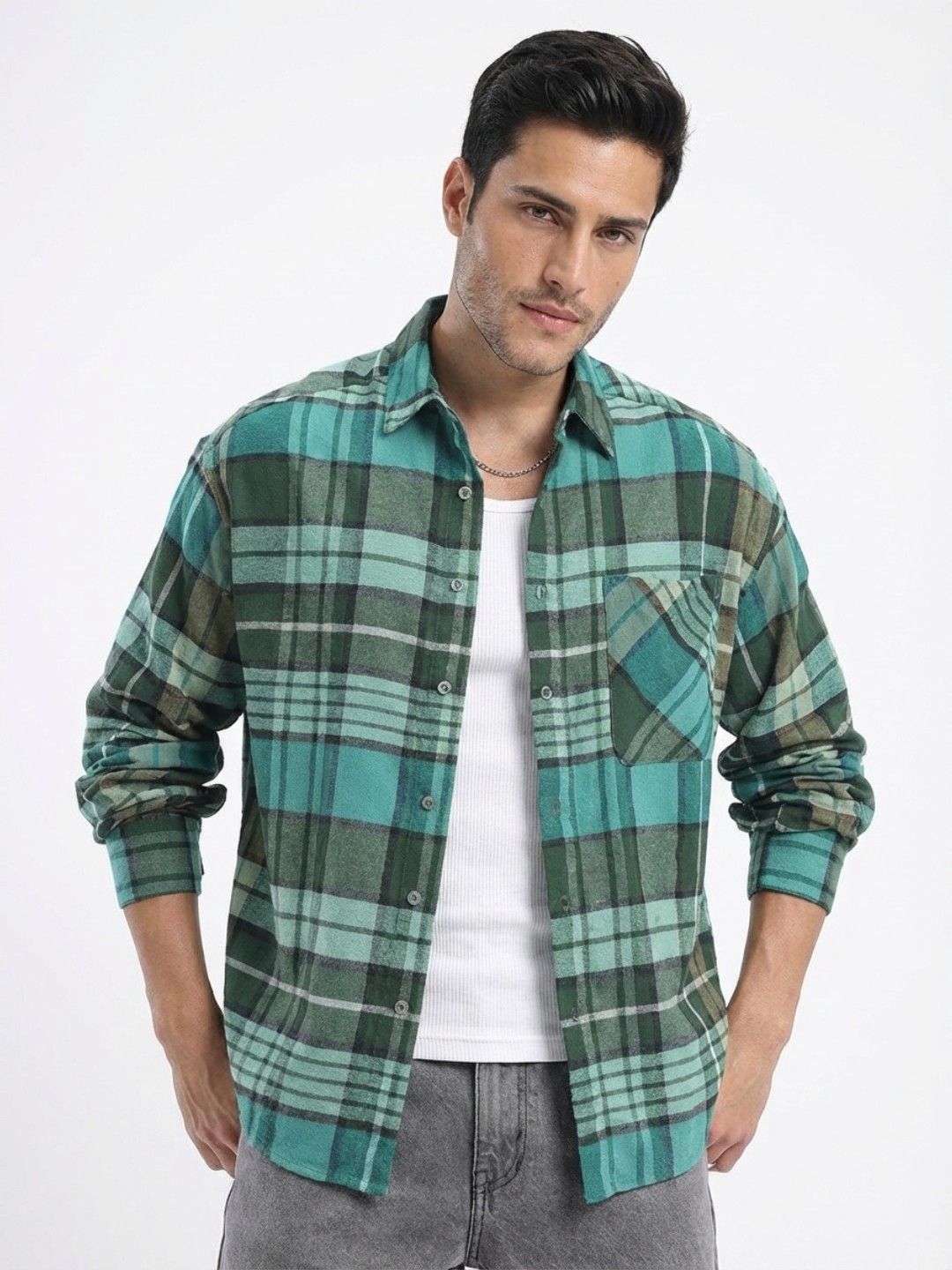 Buy glitchez Tartan Checked Plaid Oversized Flannel Shirt - Shirts