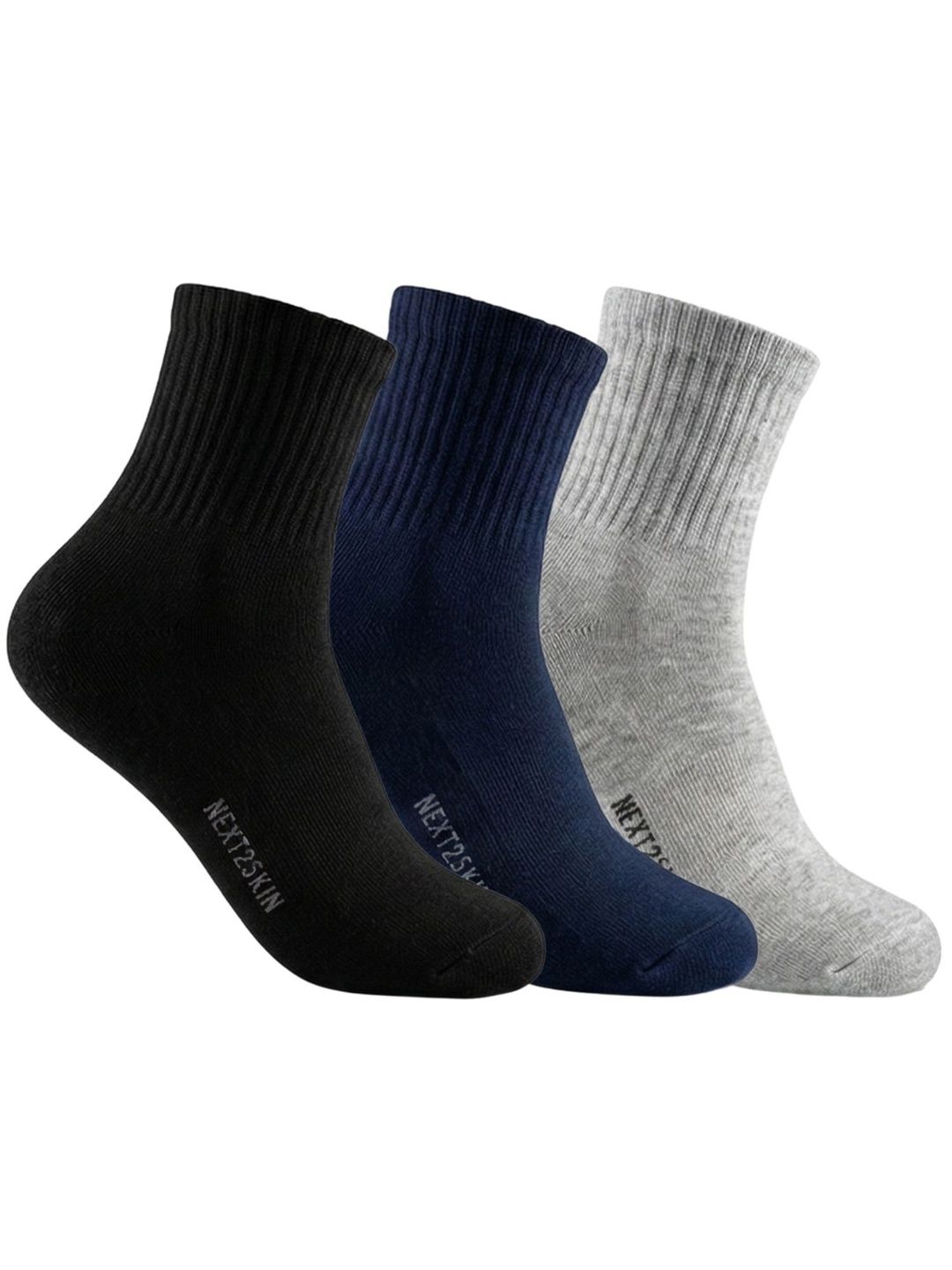 N2S NEXT2SKIN Men Pack of 3 Cotton Assorted Ankle Length Socks