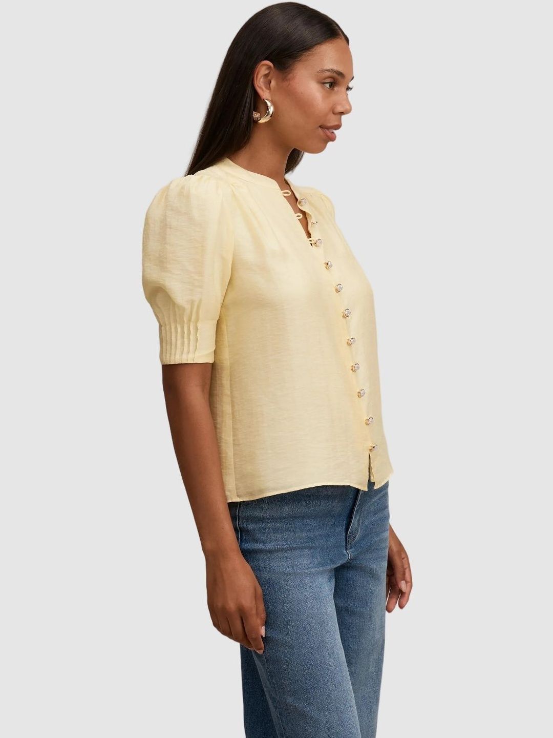 Mandarin Collar Puff Sleeve Top