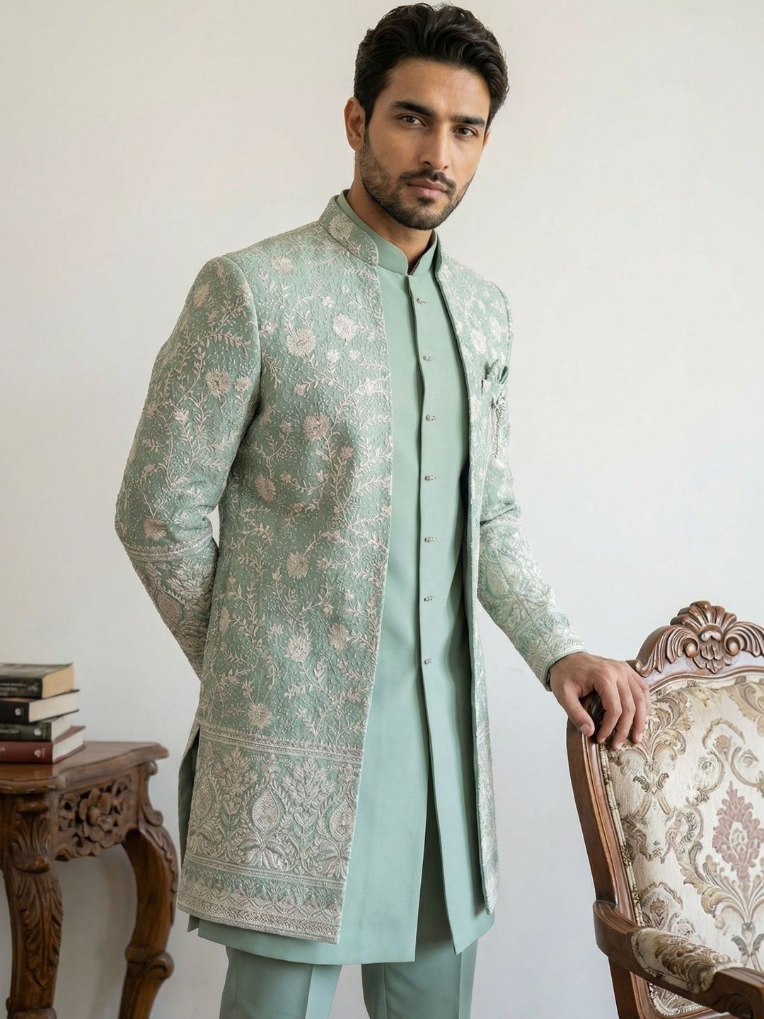 Jompers Embroidered Mandarin Collar Indo-Western Set