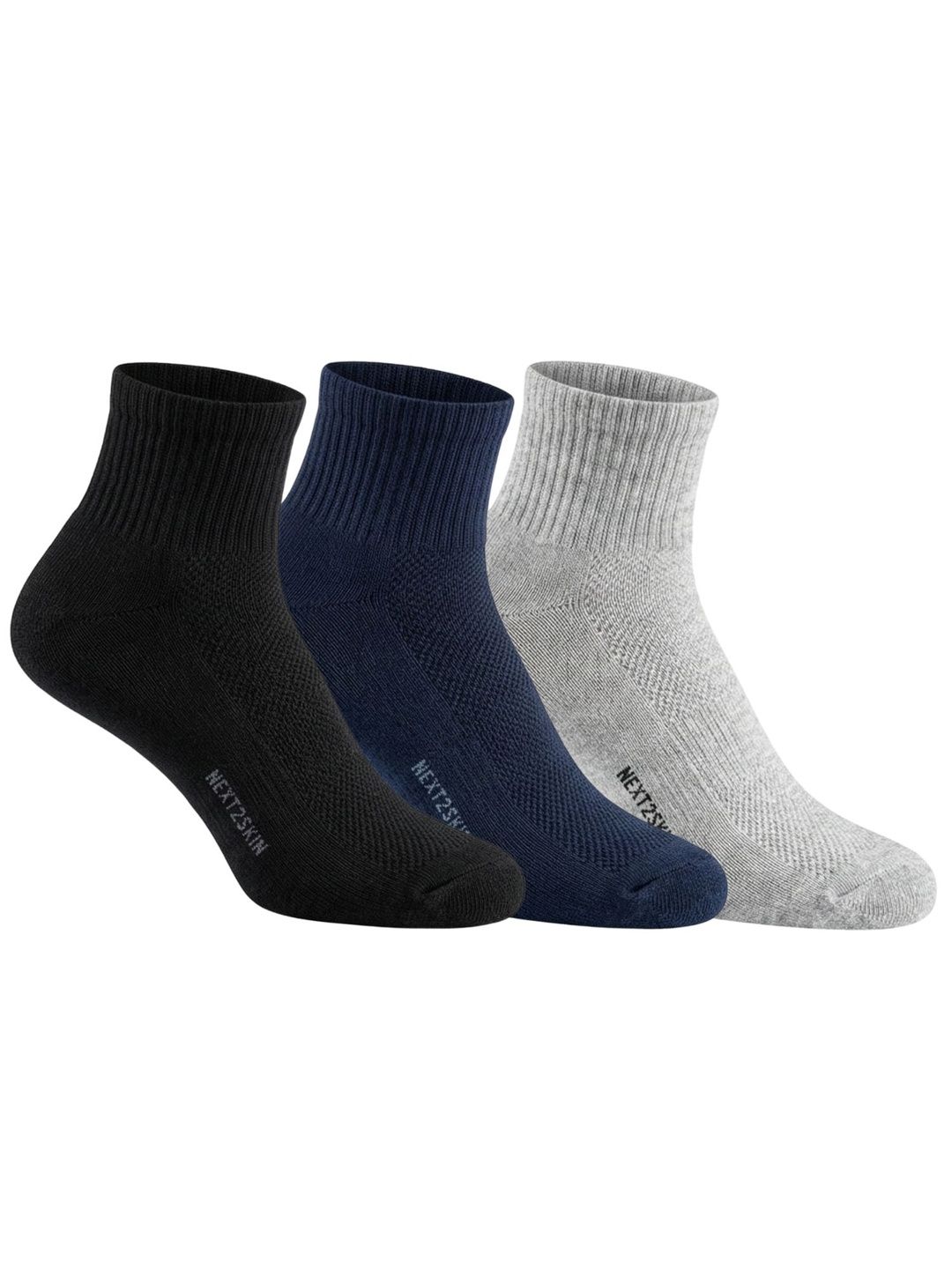 N2S NEXT2SKIN Men Pack of 3 Cotton Assorted Ankle Length Socks
