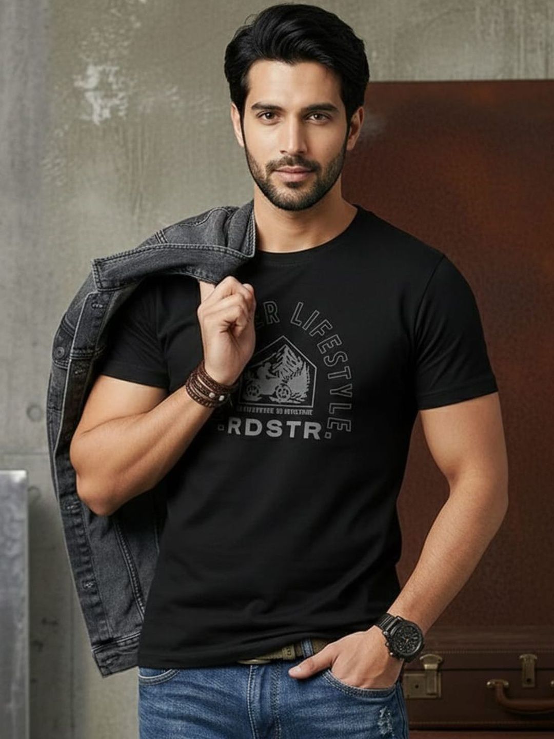 The Roadster Lifestyle Co Printed Pure Cotton Round Neck Tshirts